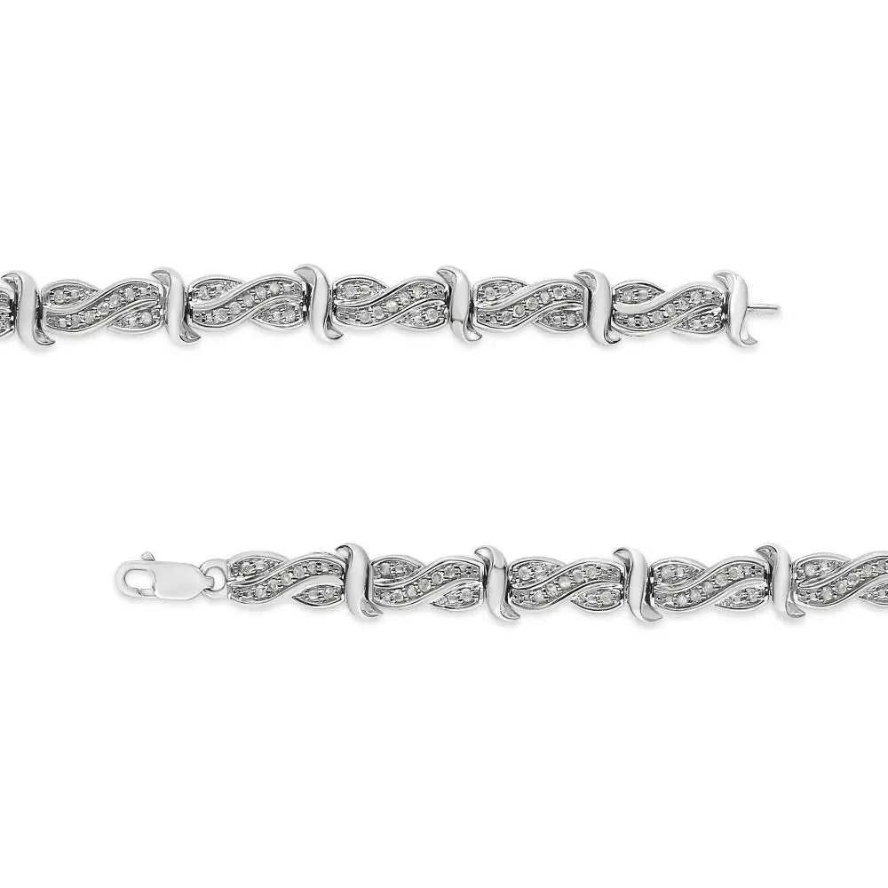 .925 Sterling Silver 1.0 Cttw Diamond Infinity & s Link Tennis Bracelet (i-j Color I3 Clarity) - 7-1/4” - Fine