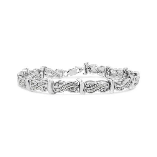 .925 Sterling Silver 1.0 Cttw Diamond Infinity & s Link Tennis Bracelet (i-j Color I3 Clarity) - 7-1/4” - Fine