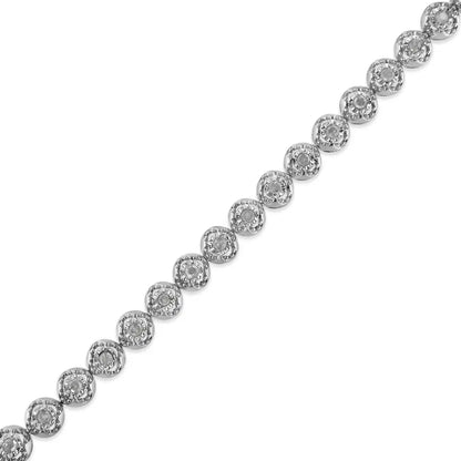 .925 Sterling Silver 1.0 Cttw Diamond Miracle-plate Open Quatrefoil Flower Circle-link 7’’ Tennis Bracelet (i-j