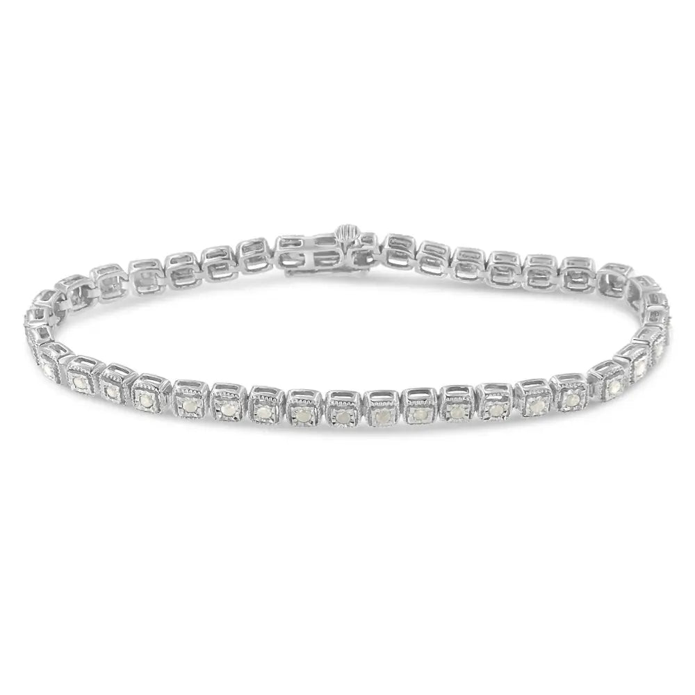 .925 Sterling Silver 1.0 Cttw Diamond Miracle-set Square Milgrain 7’’ Link Tennis Bracelet (i-j Color I3 Clarity)