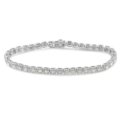 .925 Sterling Silver 1.0 Cttw Diamond Miracle-set Square Milgrain 7’’ Link Tennis Bracelet (i-j Color I3 Clarity)