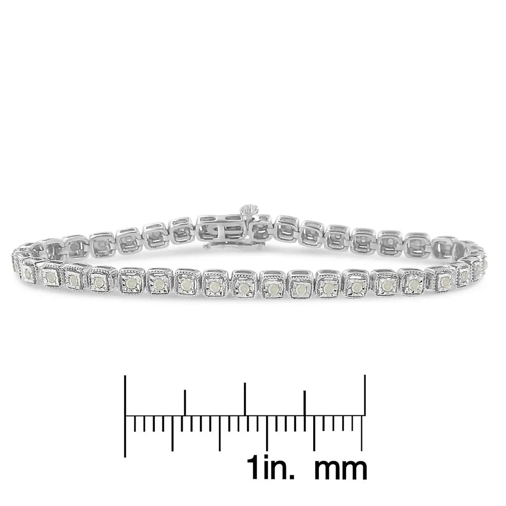 .925 Sterling Silver 1.0 Cttw Diamond Miracle-set Square Milgrain 7’’ Link Tennis Bracelet (i-j Color I3 Clarity)