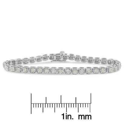 .925 Sterling Silver 1.0 Cttw Diamond Miracle-set Square Milgrain 7’’ Link Tennis Bracelet (i-j Color I3 Clarity)