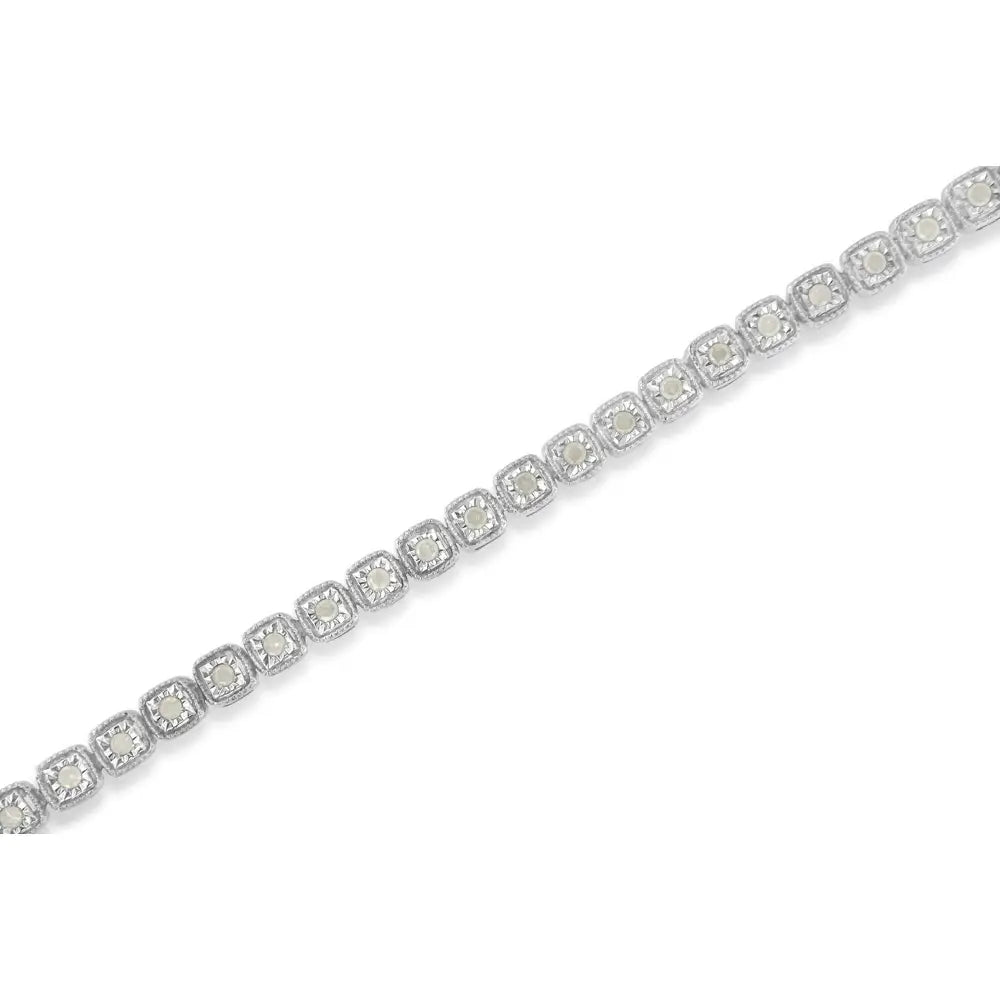 .925 Sterling Silver 1.0 Cttw Diamond Miracle-set Square Milgrain 7’’ Link Tennis Bracelet (i-j Color I3 Clarity)