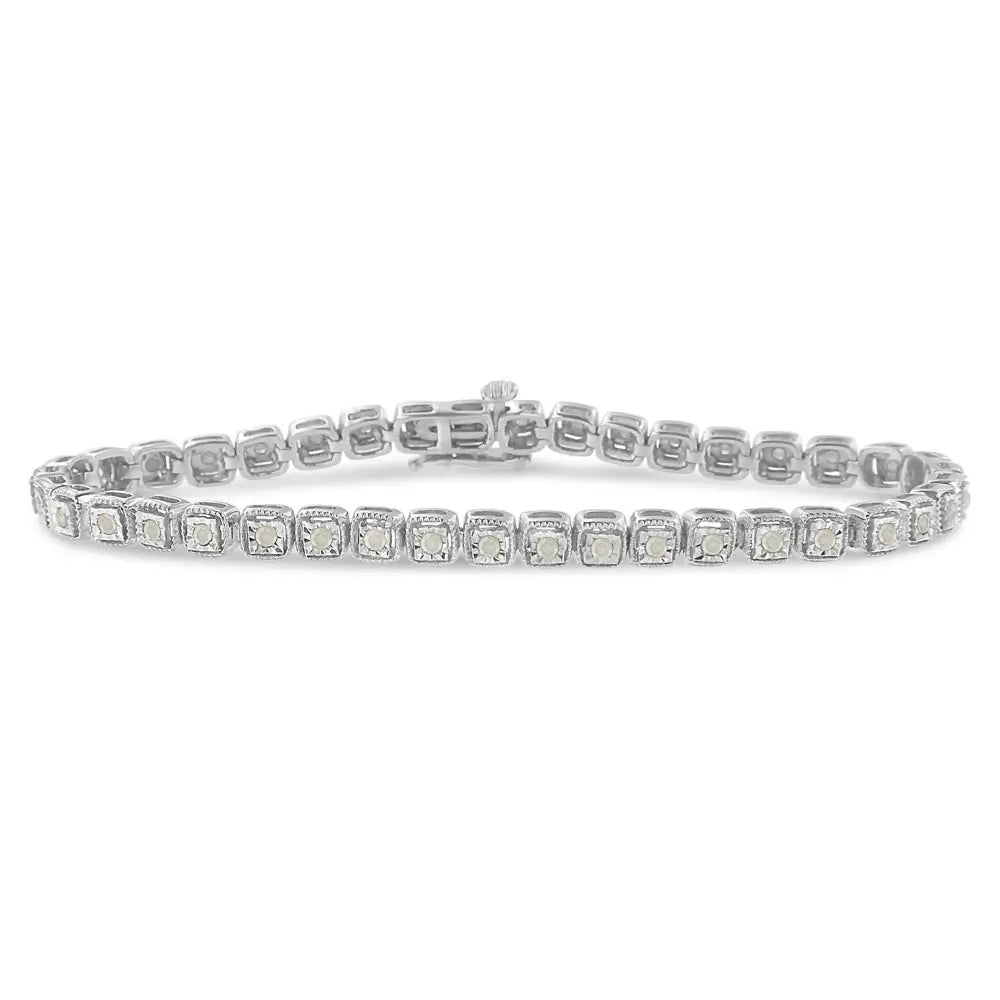 .925 Sterling Silver 1.0 Cttw Diamond Miracle-set Square Milgrain 7’’ Link Tennis Bracelet (i-j Color I3 Clarity)