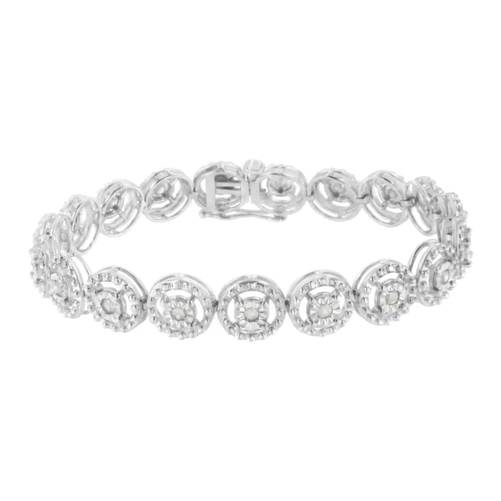 .925 Sterling Silver 1.0 Cttw Diamond Nested Circle Miracle Set Open Wheel 7’’ Fashion Link Bracelet (i-j Color I3