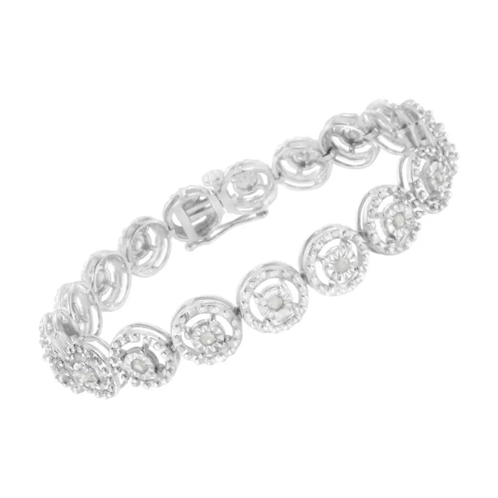 .925 Sterling Silver 1.0 Cttw Diamond Nested Circle Miracle Set Open Wheel 7’’ Fashion Link Bracelet (i-j Color I3