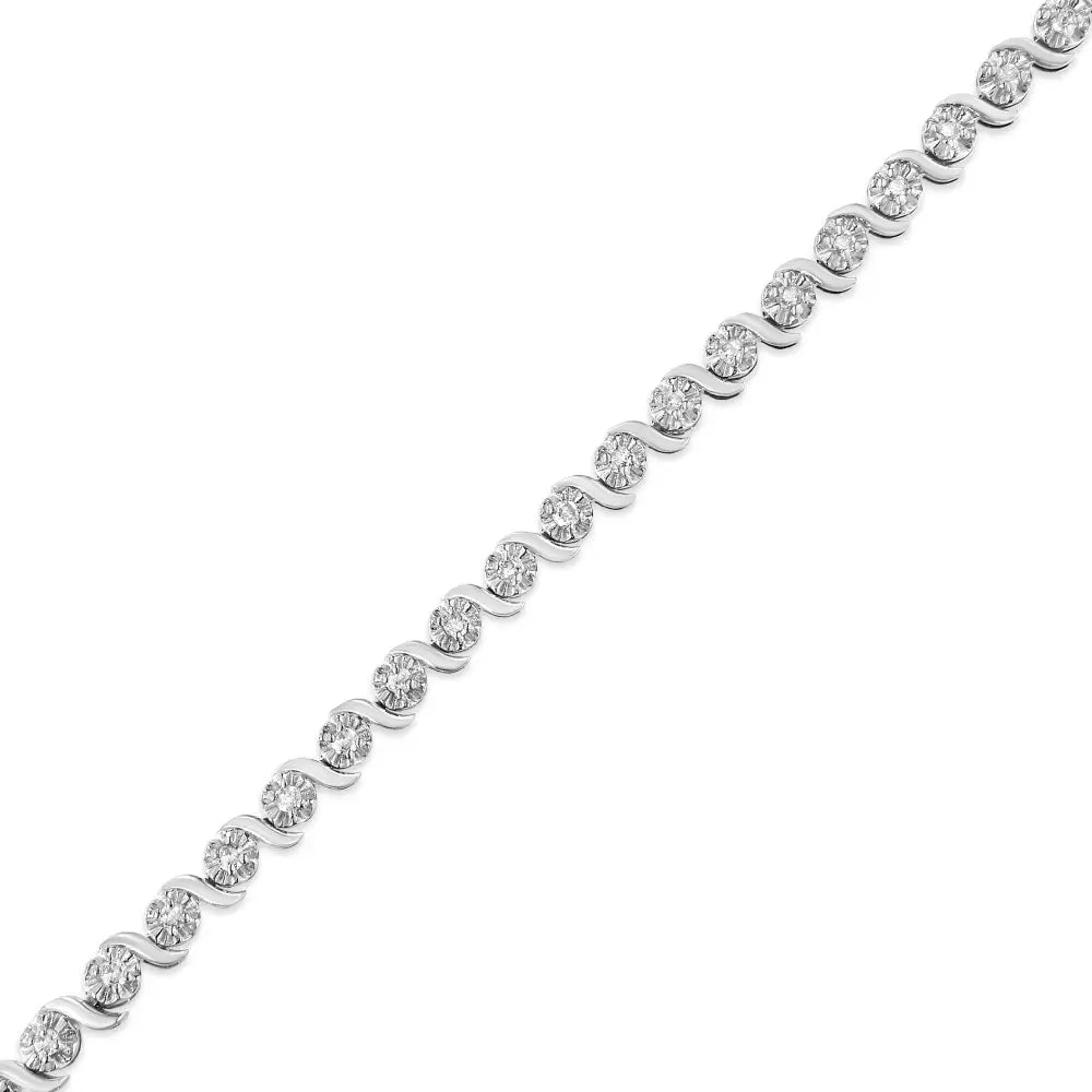 .925 Sterling Silver 1.0 Cttw Diamond Spiral Wave Curved-link 7’’ Tennis Bracelet (i-j Color I3 Clarity) - Fine