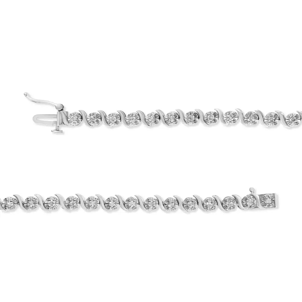 .925 Sterling Silver 1.0 Cttw Diamond Spiral Wave Curved-link 7’’ Tennis Bracelet (i-j Color I3 Clarity) - Fine