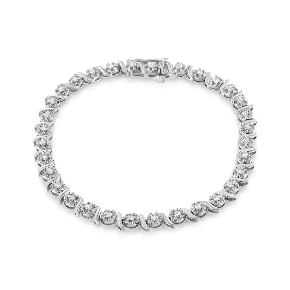 .925 Sterling Silver 1.0 Cttw Diamond Spiral Wave Curved-link 7’’ Tennis Bracelet (i-j Color I3 Clarity) - Fine