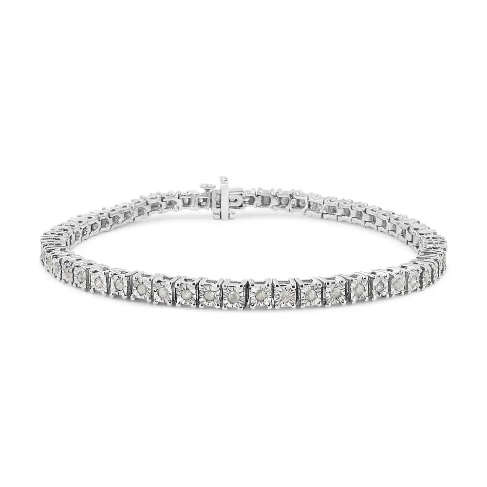 .925 Sterling Silver 1.0 Cttw Diamond Square Frame Miracle-set Tennis Bracelet (i-j Color I3 Clarity) - 8’’ - Fine