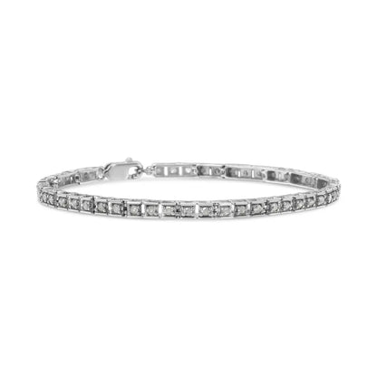 .925 Sterling Silver 1.0 Cttw Diamond Square Hybrid Link 7’’ Tennis Bracelet (i-j Color I2-i3 Clarity) - Fine