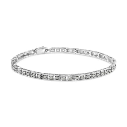 .925 Sterling Silver 1.0 Cttw Diamond Square Hybrid Link 7’’ Tennis Bracelet (i-j Color I2-i3 Clarity) - Fine