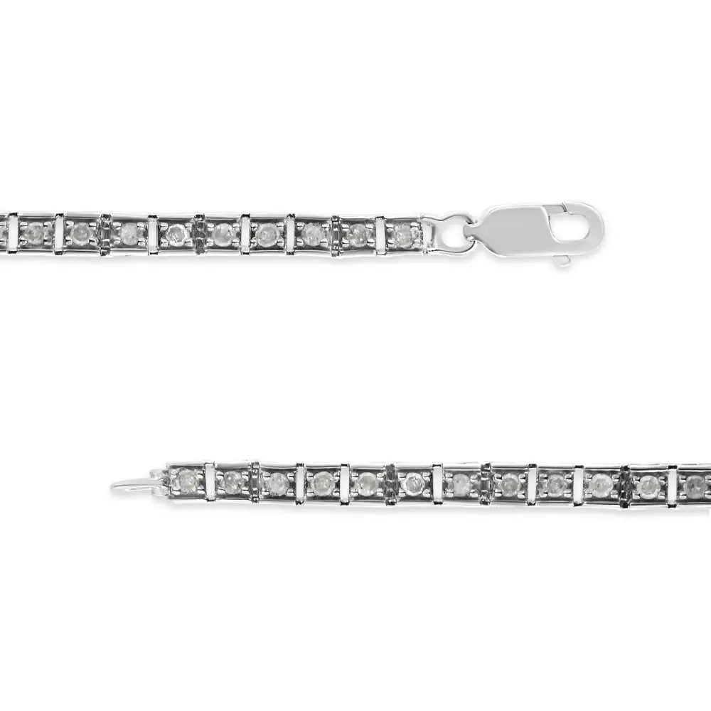 .925 Sterling Silver 1.0 Cttw Diamond Square Hybrid Link 7’’ Tennis Bracelet (i-j Color I2-i3 Clarity) - Fine