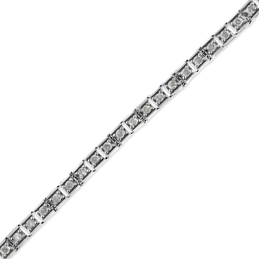 .925 Sterling Silver 1.0 Cttw Diamond Square Hybrid Link 7’’ Tennis Bracelet (i-j Color I2-i3 Clarity) - Fine