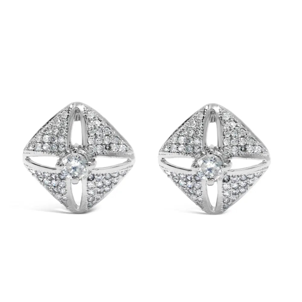 .925 Sterling Silver 1.0 Cttw Diamond Studded Rhombus Stud Earring (h-i Color I2-i3 Clarity) - Fine Jewelry us Direct