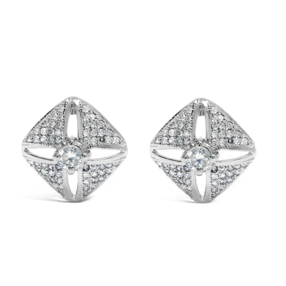 .925 Sterling Silver 1.0 Cttw Diamond Studded Rhombus Stud Earring (h-i Color I2-i3 Clarity) - Fine Jewelry us Direct