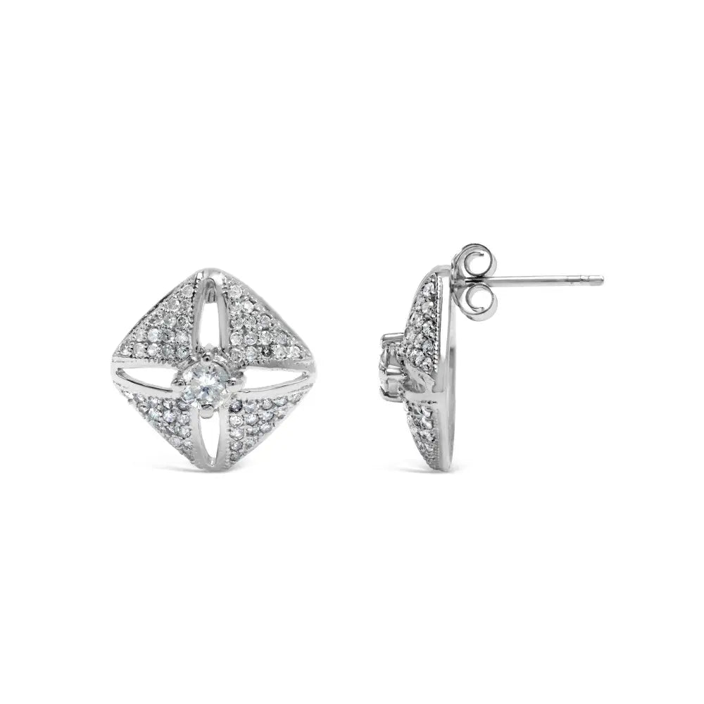 .925 Sterling Silver 1.0 Cttw Diamond Studded Rhombus Stud Earring (h-i Color I2-i3 Clarity) - Fine Jewelry us Direct