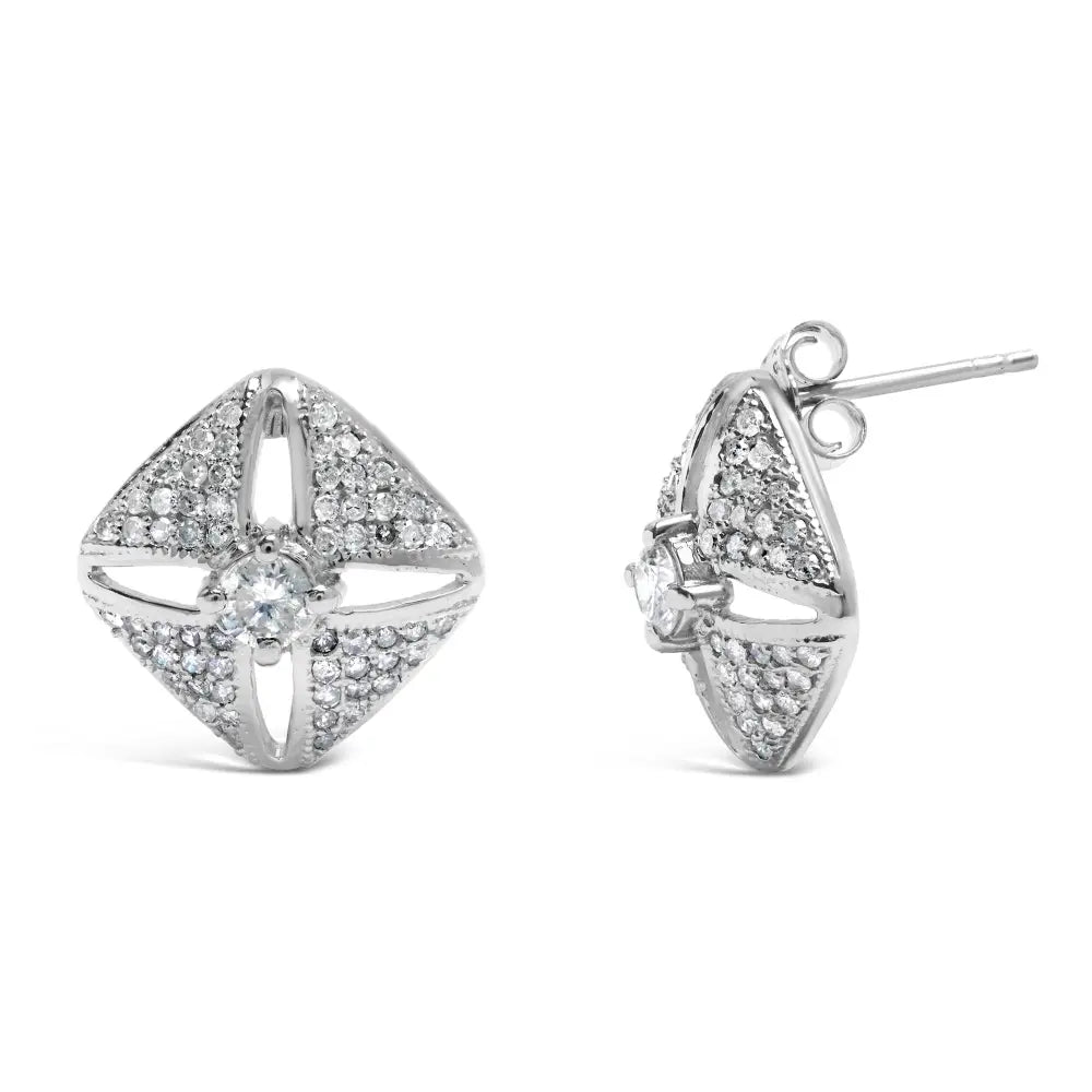 .925 Sterling Silver 1.0 Cttw Diamond Studded Rhombus Stud Earring (h-i Color I2-i3 Clarity) - Fine Jewelry us Direct