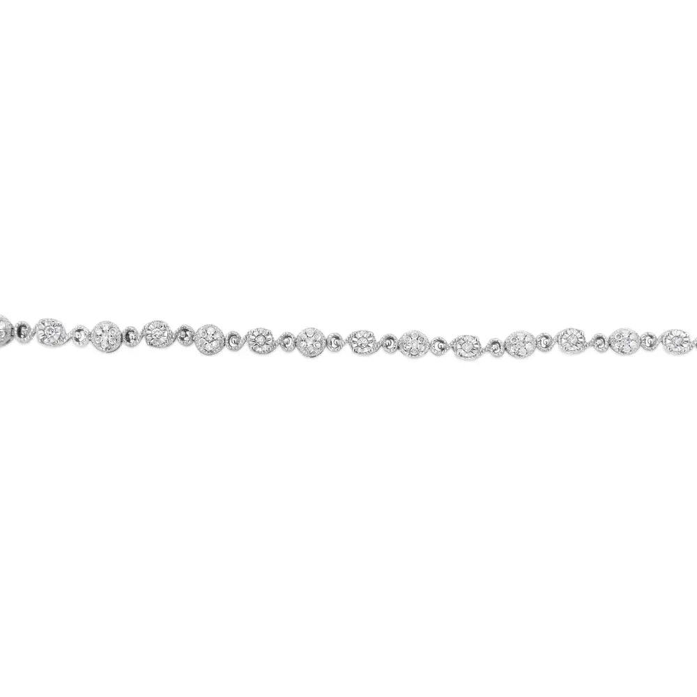 .925 Sterling Silver 1.0 Cttw Diamond Swirl Beaded Link Bracelet (i-j Color I3-promo Clarity) - 7.25’’ Inches