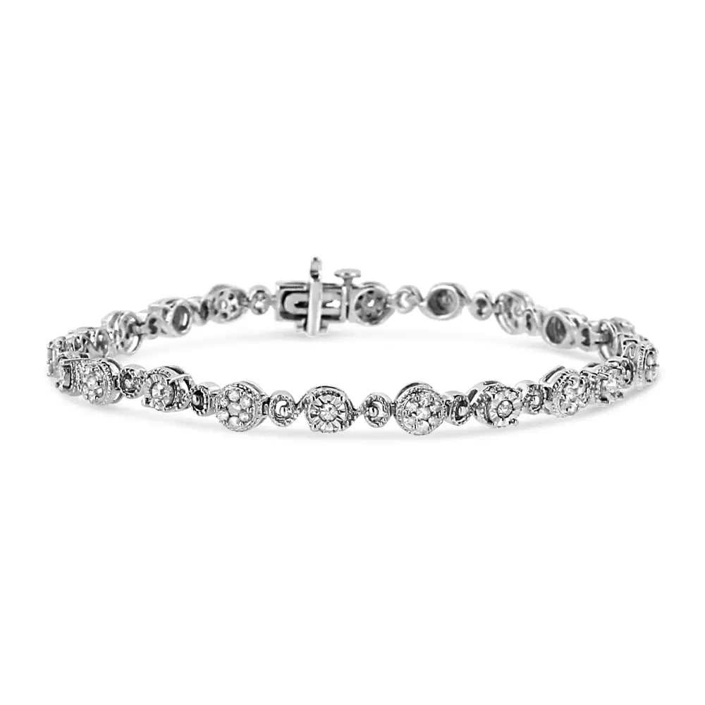 .925 Sterling Silver 1.0 Cttw Diamond Swirl Beaded Link Bracelet (i-j Color I3-promo Clarity) - 7.25’’ Inches