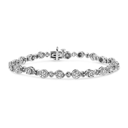 .925 Sterling Silver 1.0 Cttw Diamond Swirl Beaded Link Bracelet (i-j Color I3-promo Clarity) - 7.25’’ Inches