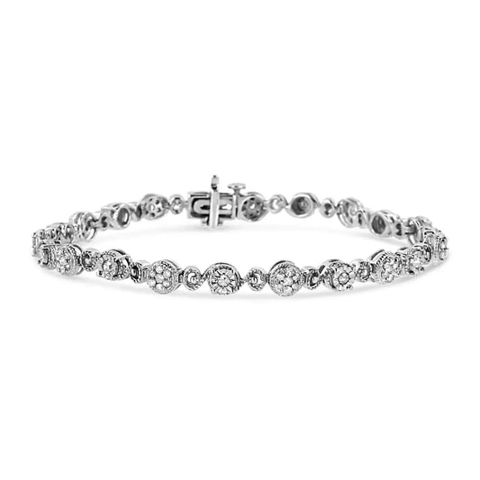 .925 Sterling Silver 1.0 Cttw Diamond Swirl Beaded Link Bracelet (i-j Color I3-promo Clarity) - 7.25’’ Inches