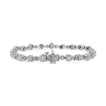 .925 Sterling Silver 1.0 Cttw Diamond Swirl Beaded Link Bracelet (i-j Color I3-promo Clarity) - 7.25’’ Inches