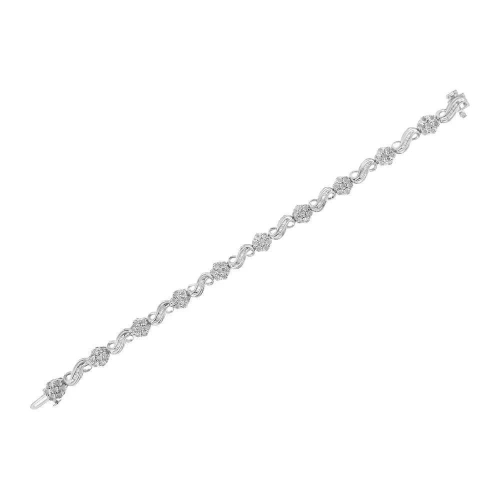 .925 Sterling Silver 1.0 Cttw Miracle and Channel Set Diamond Floral Cluster Link Bracelet (i-j Color I3 Clarity)