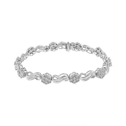 .925 Sterling Silver 1.0 Cttw Miracle and Channel Set Diamond Floral Cluster Link Bracelet (i-j Color I3 Clarity)