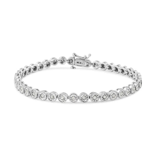 .925 Sterling Silver 1.0 Cttw Miracle Plate Set Diamond Bezel Link Design Tennis Bracelet (i-j Color I3 Clarity) - Fine