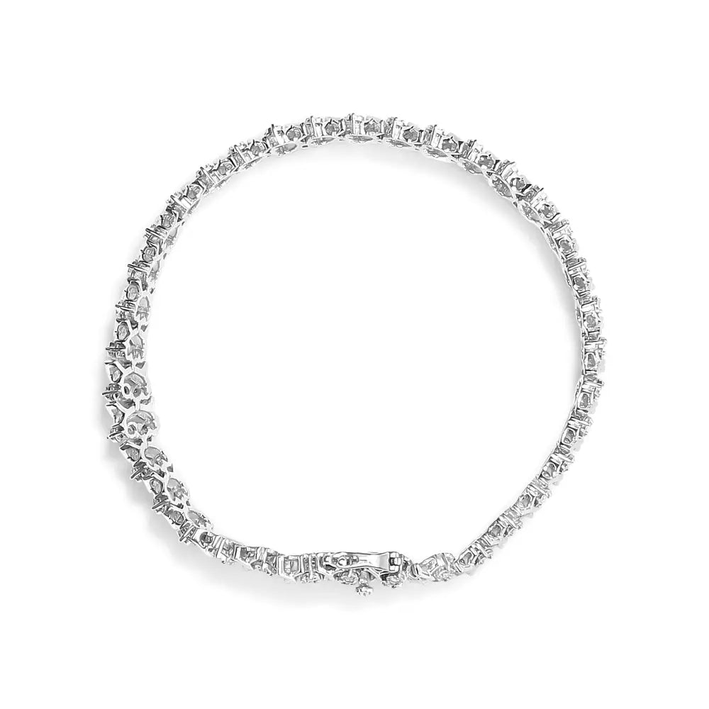 .925 Sterling Silver 1.0 Cttw Miracle Set Diamond 3 Row Wave Link Bracelet (i-j Color I2-i3 Clarity) - 7.25’’