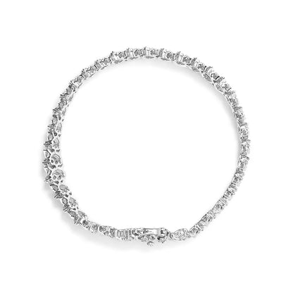 .925 Sterling Silver 1.0 Cttw Miracle Set Diamond 3 Row Wave Link Bracelet (i-j Color I2-i3 Clarity) - 7.25’’