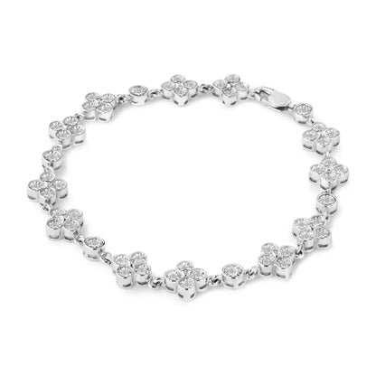 .925 Sterling Silver 1.0 Cttw Miracle-set Diamond 4 Leaf and Solitaire Station Link Bracelet (i-j Color I3 Clarity)