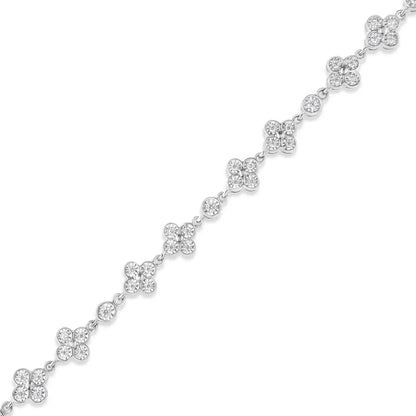 .925 Sterling Silver 1.0 Cttw Miracle-set Diamond 4 Leaf and Solitaire Station Link Bracelet (i-j Color I3 Clarity)