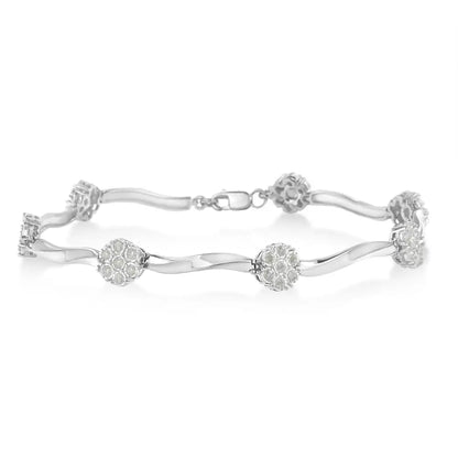 .925 Sterling Silver 1.0 Cttw Miracle-set Diamond 7 Stone Floral Cluster Link Bracelet (i-j Color I3 Clarity) -7’’