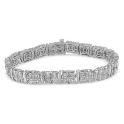 .925 Sterling Silver 1.0 Cttw Miracle Set Diamond Box Link Art Deco Style Tennis Bracelet (i-j Color I3 Clarity)