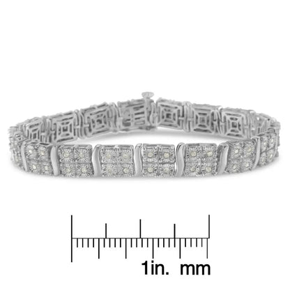 .925 Sterling Silver 1.0 Cttw Miracle Set Diamond Box Link Art Deco Style Tennis Bracelet (i-j Color I3 Clarity)