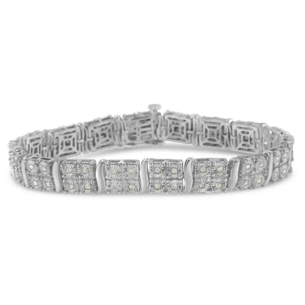 .925 Sterling Silver 1.0 Cttw Miracle Set Diamond Box Link Art Deco Style Tennis Bracelet (i-j Color I3 Clarity)