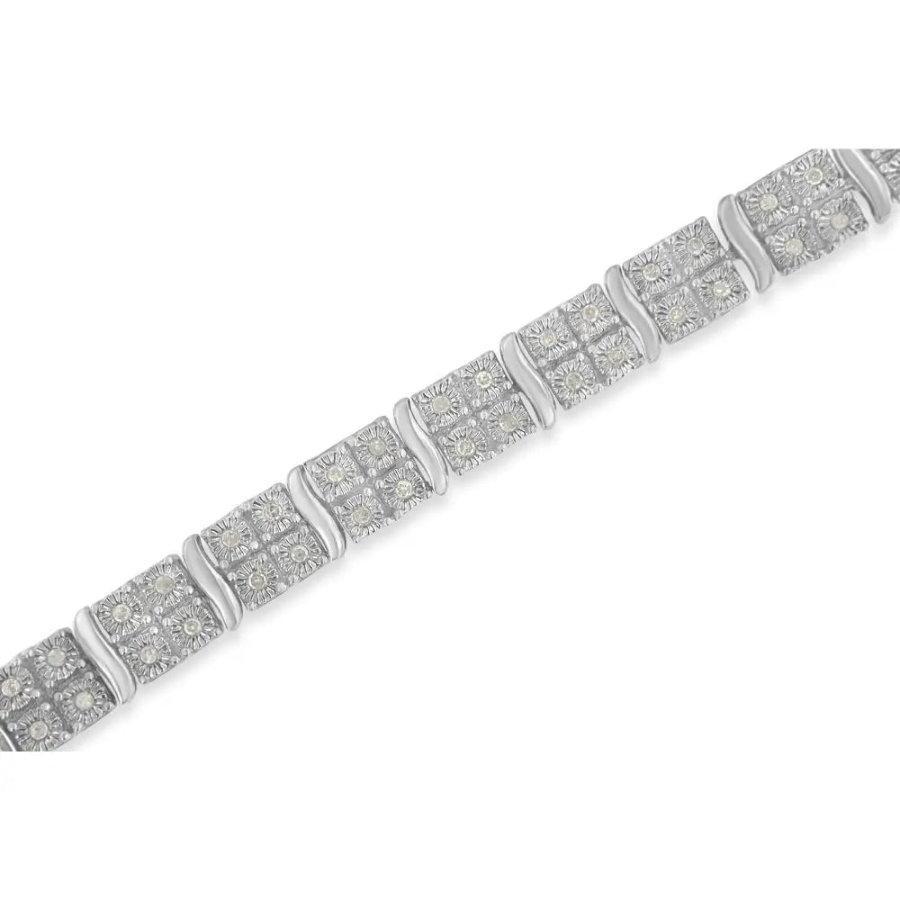 .925 Sterling Silver 1.0 Cttw Miracle Set Diamond Box Link Art Deco Style Tennis Bracelet (i-j Color I3 Clarity)