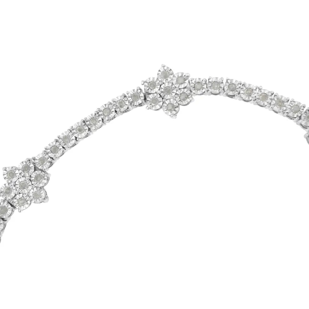 .925 Sterling Silver 1.0 Cttw Miracle-set Diamond Floral Station Tennis Bracelet (i-j Color I3 Clarity) - 7-1/2’’