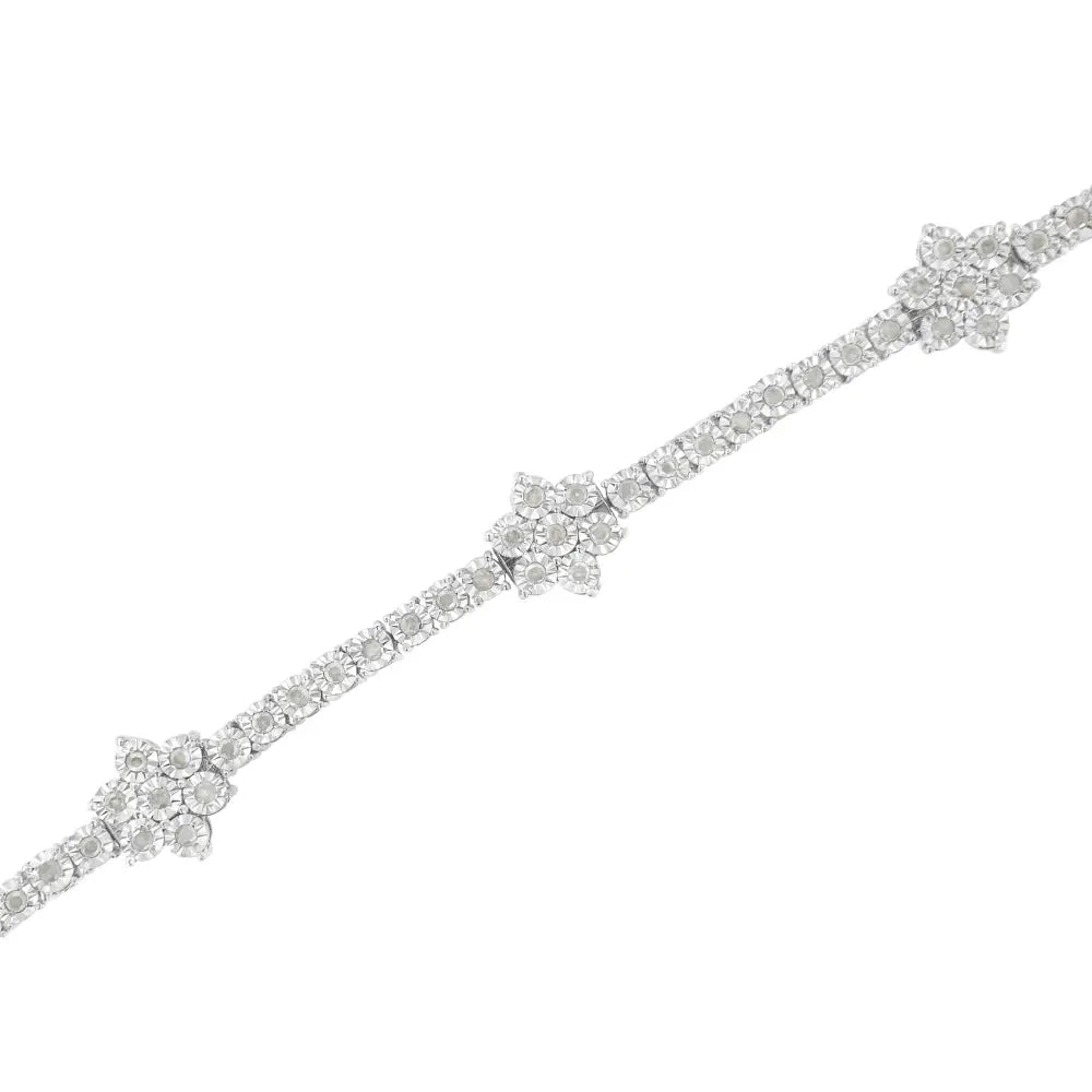 .925 Sterling Silver 1.0 Cttw Miracle-set Diamond Floral Station Tennis Bracelet (i-j Color I3 Clarity) - 7-1/2’’