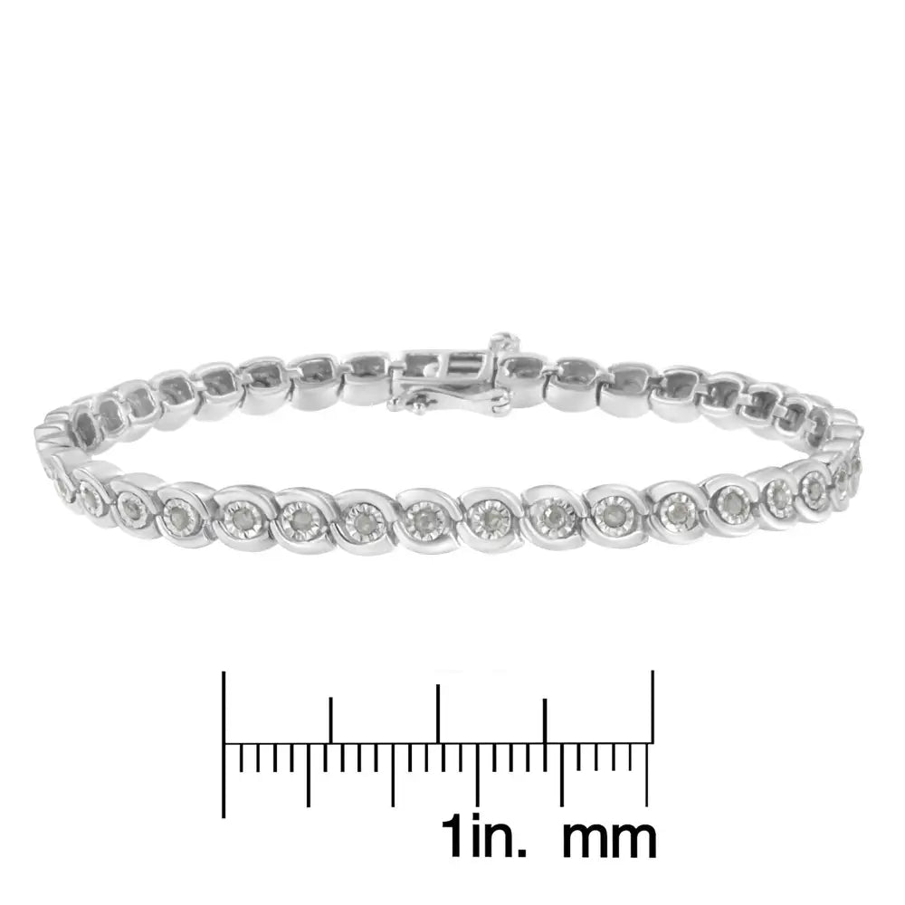 .925 Sterling Silver 1.0 Cttw Miracle Set Diamond Spiraling Bezel Link Bracelet(i-j Color I3 Clarity) -7.25’’