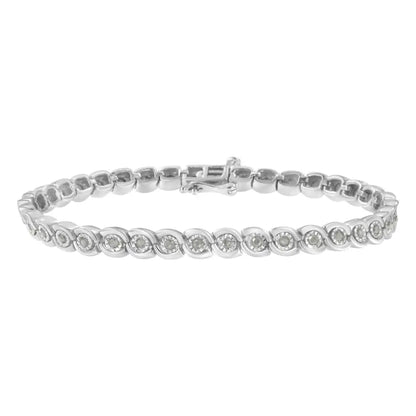 .925 Sterling Silver 1.0 Cttw Miracle Set Diamond Spiraling Bezel Link Bracelet(i-j Color I3 Clarity) -7.25’’