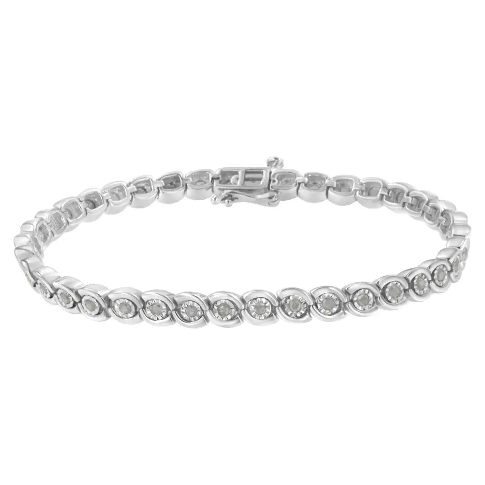 .925 Sterling Silver 1.0 Cttw Miracle Set Diamond Spiraling Bezel Link Bracelet(i-j Color I3 Clarity) -7.25’’