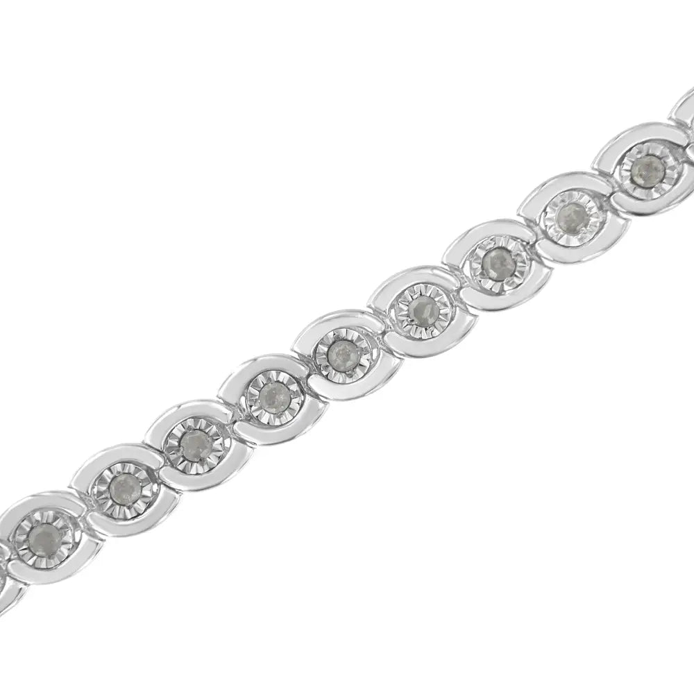 .925 Sterling Silver 1.0 Cttw Miracle Set Diamond Spiraling Bezel Link Bracelet(i-j Color I3 Clarity) -7.25’’