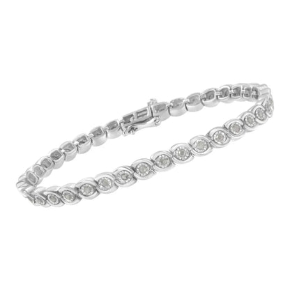 .925 Sterling Silver 1.0 Cttw Miracle Set Diamond Spiraling Bezel Link Bracelet(i-j Color I3 Clarity) -7.25’’