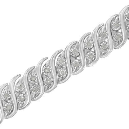 .925 Sterling Silver 1.0 Cttw Miracle Set Diamond Two Row s Link Bracelet(i-j Color I3 Clarity) -7.75’’ - Fine