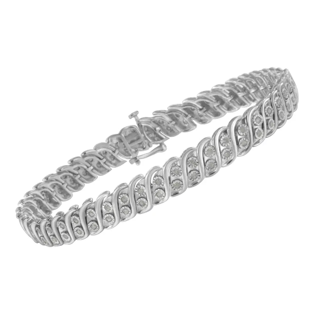 .925 Sterling Silver 1.0 Cttw Miracle Set Diamond Two Row s Link Bracelet(i-j Color I3 Clarity) -7.75’’ - Fine