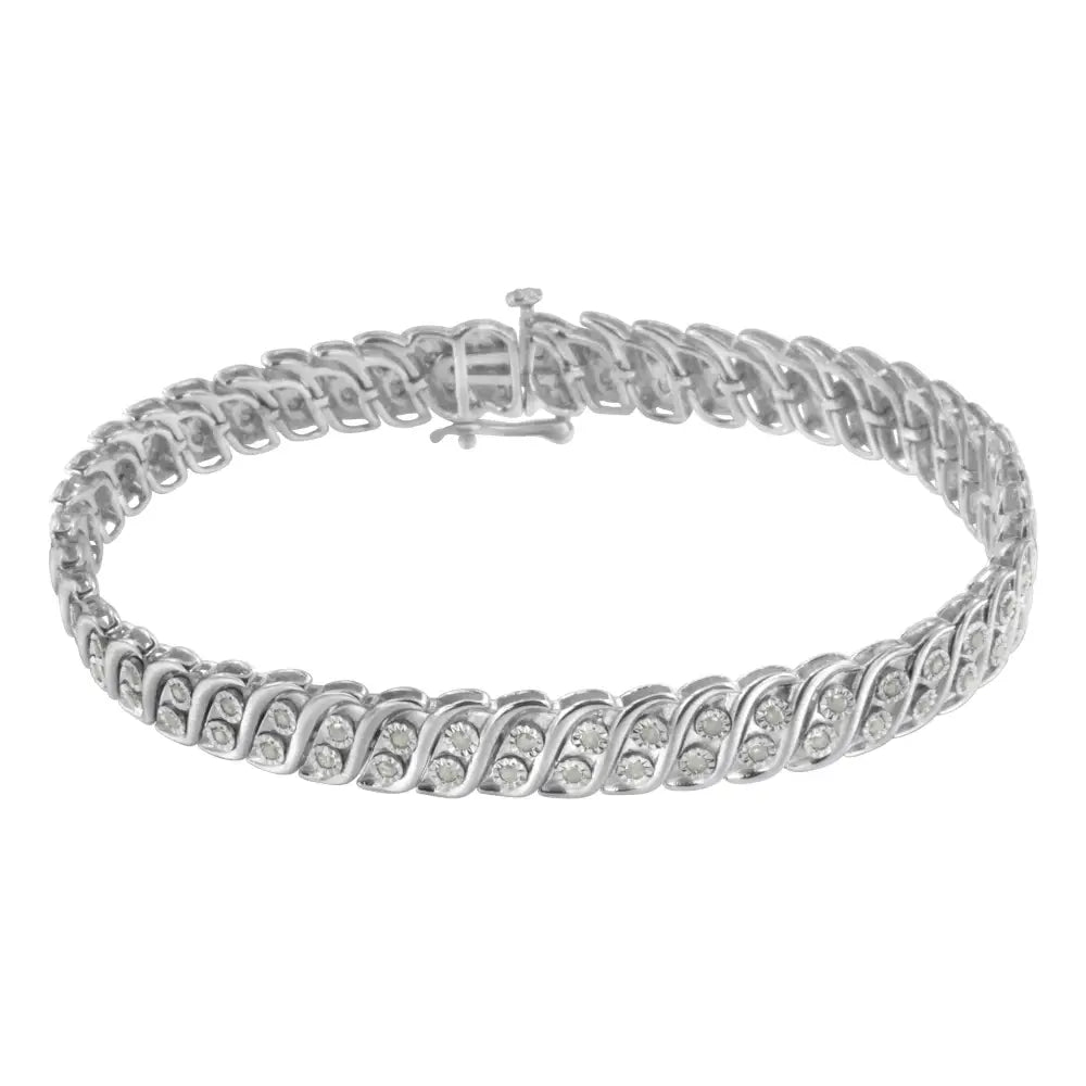 .925 Sterling Silver 1.0 Cttw Miracle Set Diamond Two Row s Link Bracelet(i-j Color I3 Clarity) -7.75’’ - Fine